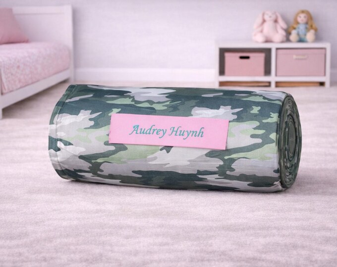 Girl Camo Nap Mat: Personalized Embroidered Name, Removable Pillow