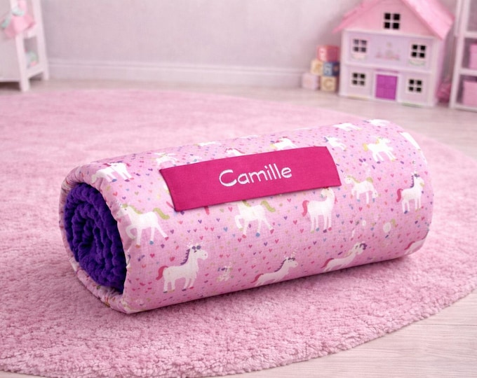 Unicorn Nap Mat: Personalized Embroidered Name, Removable Pillow
