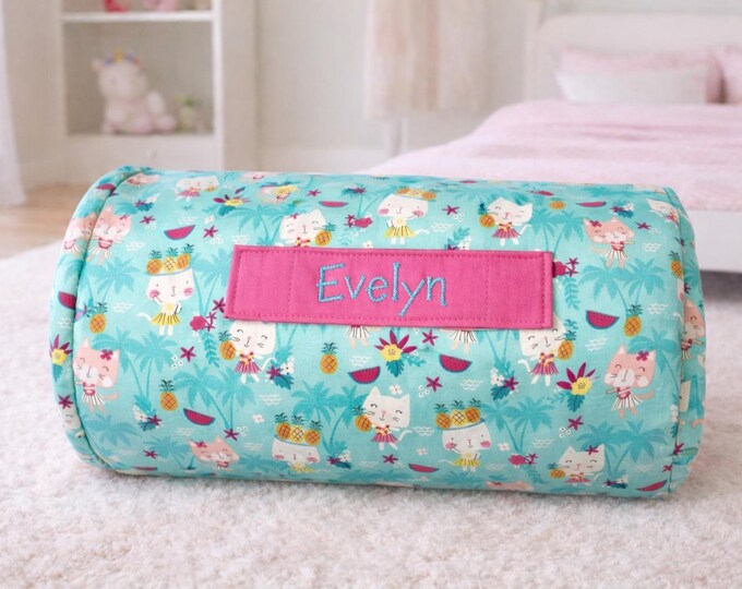 Personalized Toddler Nap Mat | Tropical Kittens, Pink Minky Blanket
