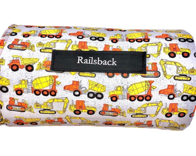 Personalized Construction Trucks Nap Mat: Minky Blanket, Removable Pillow