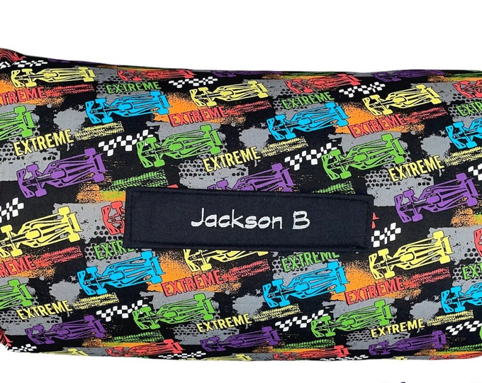 Race Car Rev-Up: Personalized Nap Mat for Daycare Adventures and On-the-Go Racing Dreams!