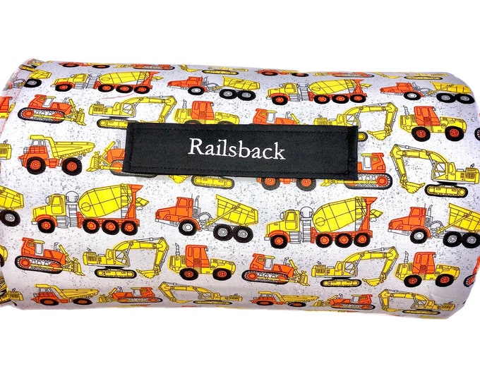 Build and Nap: Personalized Construction Trucks Nap Mat for Daycare Excitement and On-the-Go Bliss with Customized Name