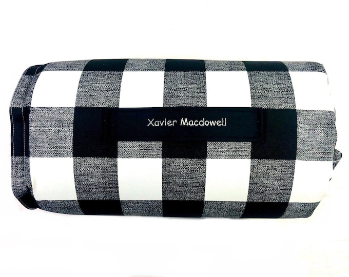 Black Buffalo Plaid Nap Mat: Personalized Embroidered Travel Blanket