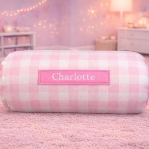 Personalized Pink Buffalo Plaid Nap Mat: Minky Blanket, Removable Pillow