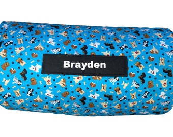 Personalized Puppy Nap Mat: Minky Blanket, Removable Pillow