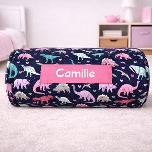 Girl Dinosaur Nap Mat: Personalized Embroidered Name, Comfy Travel Pillow
