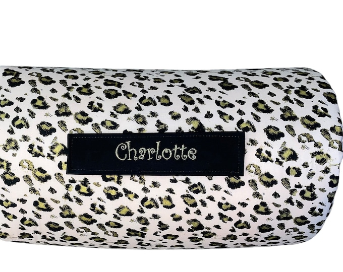 Pink & Gold Elegance: Leopard Print All-in-One Nap Mat with Custom Embroidery - Ideal for School or Travel, Comfy Comfort in Chic Style