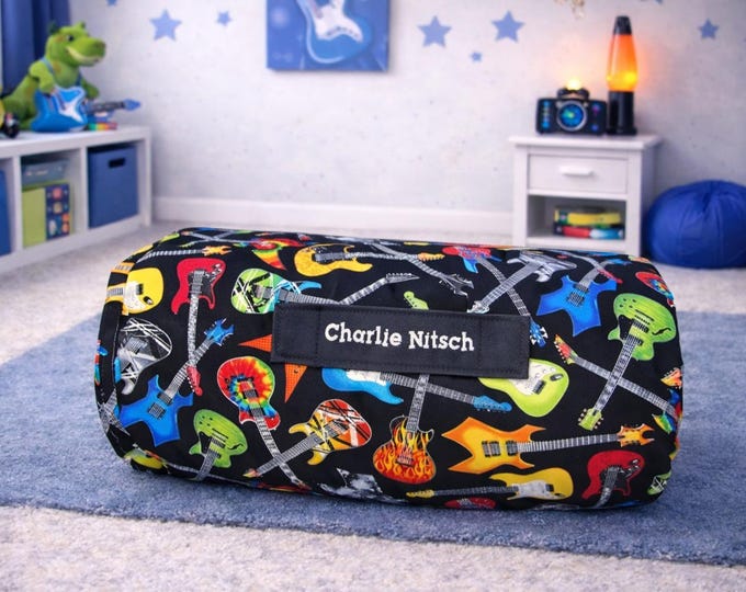 Personalized Guitar Nap Mat: Colorful Minky Blanket, Removable Pillow