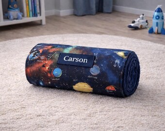 Space Galaxy Nap Mat: Personalized Embroidered Name, Removable Pillow