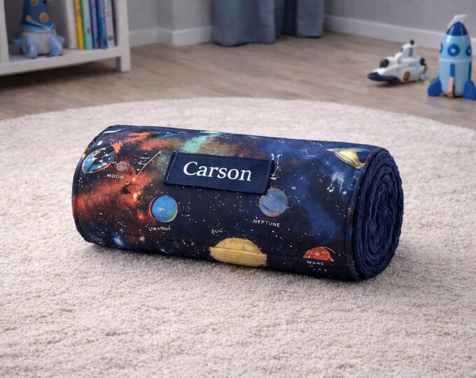 Space Galaxy Nap Mat: Personalized Embroidered Name, Removable Pillow