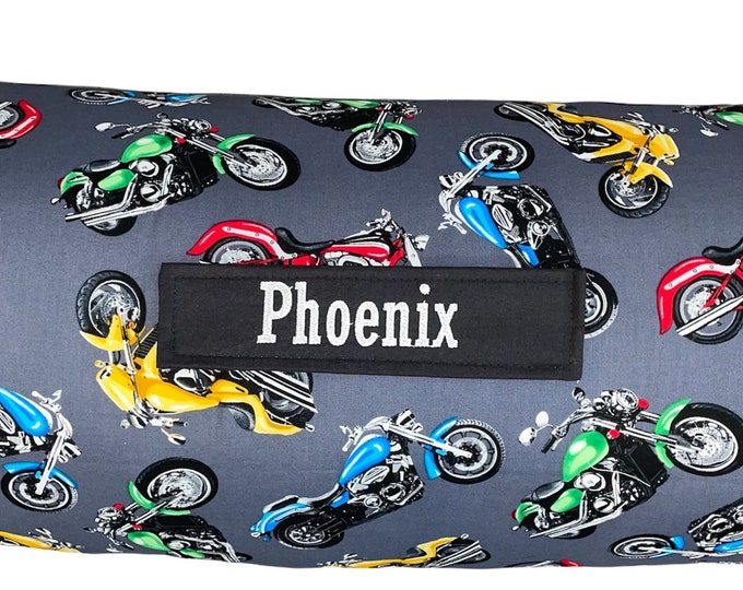 Turbo - Charged: Boys' Motorcycle All-in-One Nap Mat with Custom Embroidered Name – Perfect for Home or School Adventures