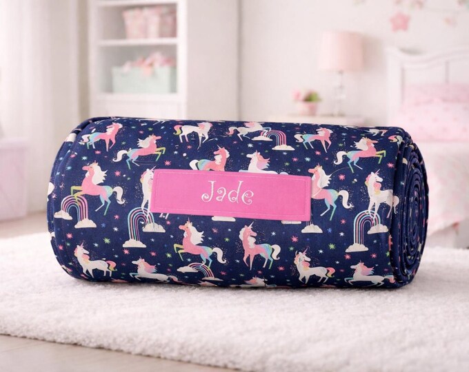 Personalized Unicorn Nap Mat | Minky Blanket, Removable Pillow