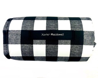 Classic Black Buffalo Plaid All-in-One Nap Mat with Personalized Embroidery: Ideal for Traveling and School Adventures