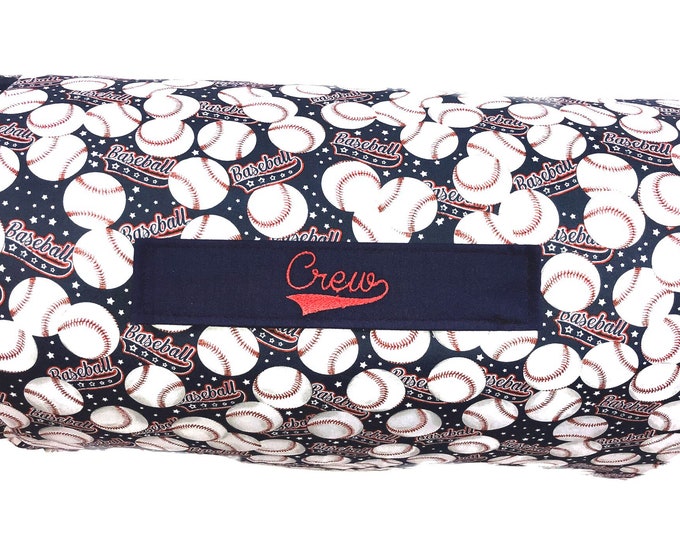 Grand Slam Comfort: Navy and Baseball-Themed All-in-One Nap Mat with Personalized Embroidered Name – Ideal for Cozy Naps at Home or School