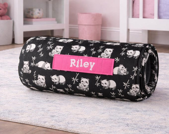 Personalized Panda Nap Mat: Minky Blanket, Removable Pillow
