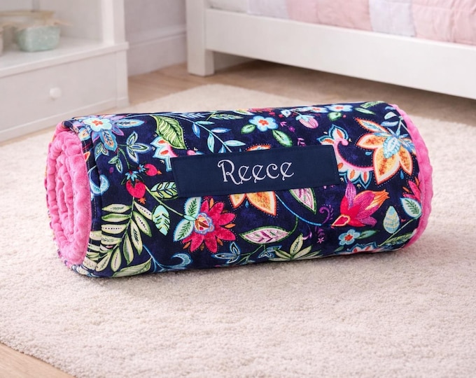 Floral Jacobean Nap Mat: Personalized Embroidered Pillow, Plush Foam Insert