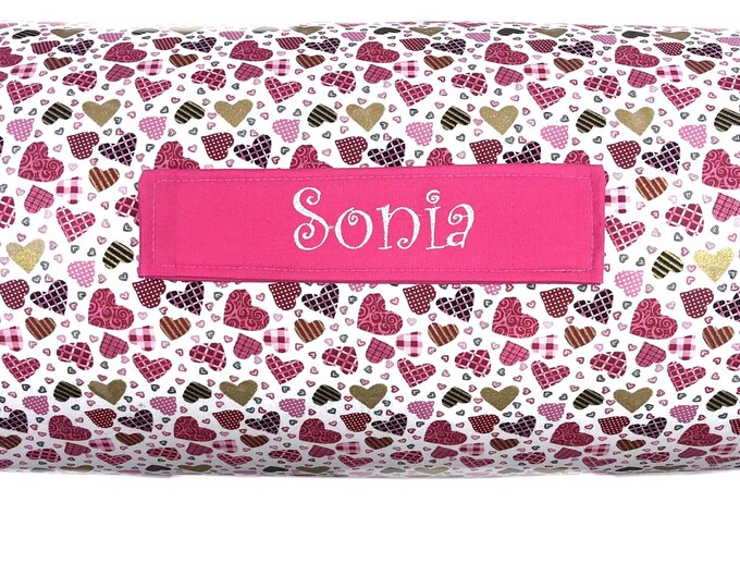 Glimmering Hearts Delight: All-in-One Nap Mat with Glittered Hearts and Custom Embroidery Sparkling comfort tailored for every little heart