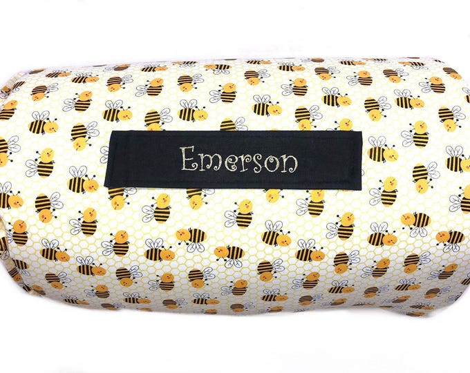Personalized Bumblebee Nap Mat: Yellow Minky Blanket, Removable Pillow