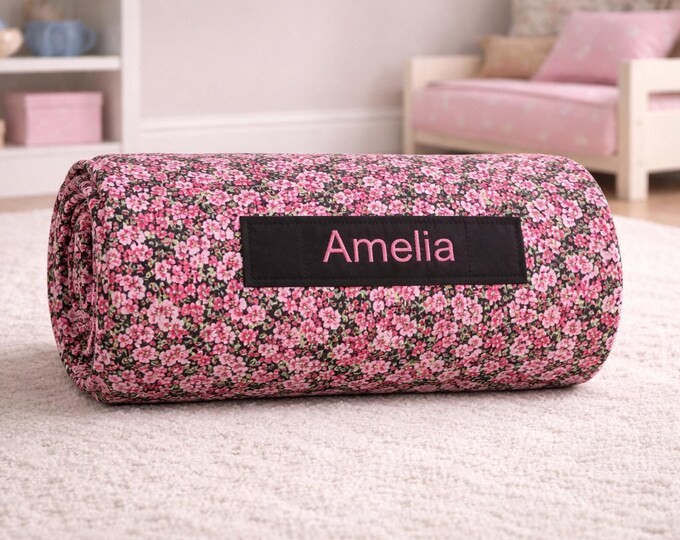 Personalized Floral Nap Mat: Minky Blanket, Removable Pillow