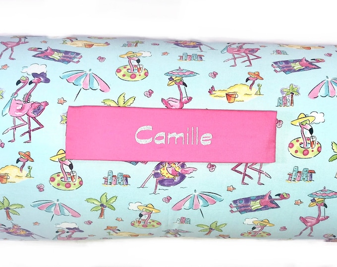 Tropical Paradise Dreams: Pink Flamingos on the Beach All-in-One Nap Mat with Custom Embroidered Name – Perfect for Home or School Escapes