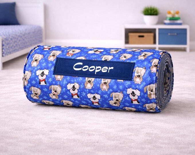 Personalized Dogs Nap Mat: Minky Blanket, Removable Pillow