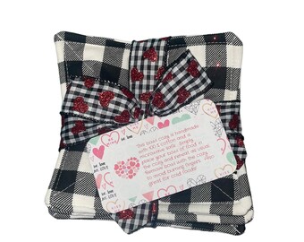 Reversible Microwave Bowl Cozy Set: Black Ticking & Swiss Cross