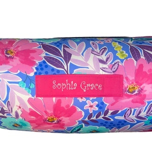 Floral Fantasy: Personalized Bright Pink and Blue Floral Nap Mat for Daycare Serenity and On-the-Go Naptime with Customized Name