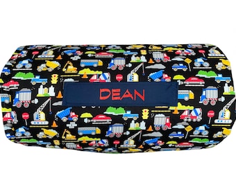 Construction Trucks Nap Mat: Personalized Embroidered Name, Removable Pillow