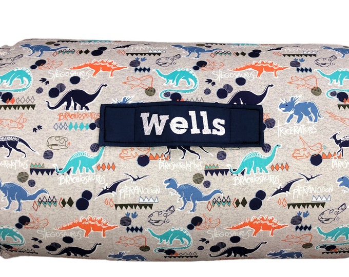 Dino Dreams Personalized Nap Mat for Kids - Handmade Boy Dinosaur-Themed Rest Mat with Removable Foam and Pillow - Customizable