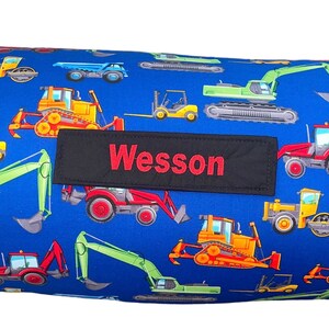 Heavy-Duty Dreams: Boys' Navy Construction All-in-One Nap Mat with Custom Embroidered Name – Perfect for Home or School