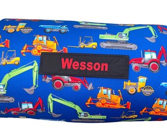 Heavy-Duty Dreams: Boys' Navy Construction All-in-One Nap Mat with Custom Embroidered Name – Perfect for Home or School