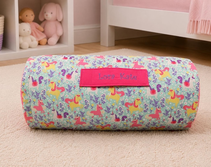 Personalized Unicorn Nap Mat: Minky Blanket, Removable Pillow