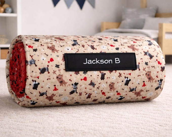 Personalized Puppy Dog Nap Mat: Minky Blanket, Removable Pillow