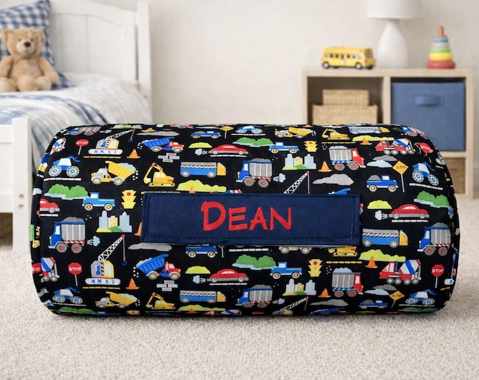 Construction Trucks Nap Mat: Personalized Embroidered Name, Removable Pillow