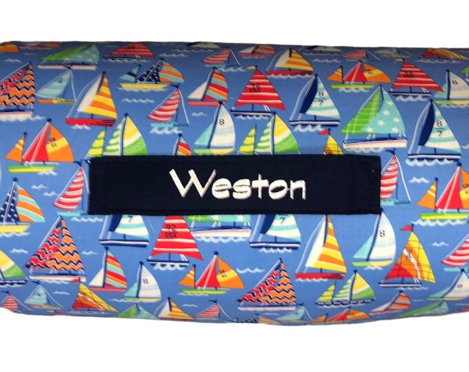 Personalized Sailboats Plush Kids Nap Mat, Toddler Daycare Travel Sleep Pad