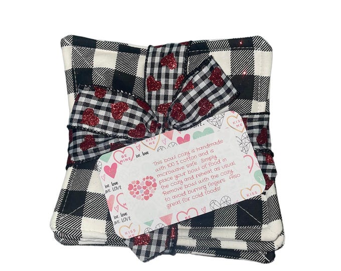 Reversible Microwave Bowl Cozy Set: Black Ticking & Swiss Cross