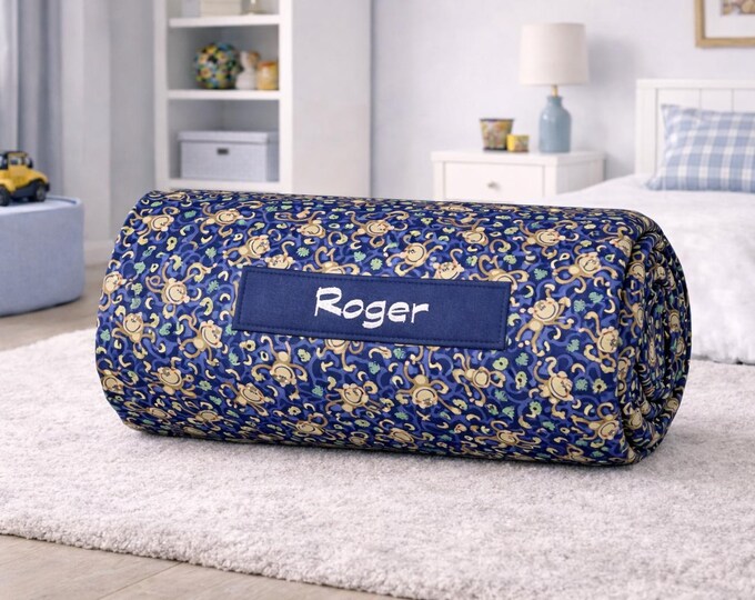 Personalized Monkey Nap Mat: Minky Blanket, Removable Pillow