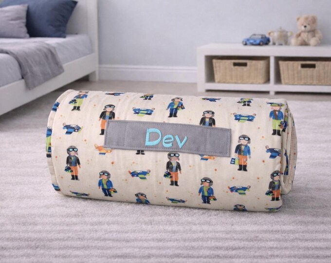 Personalized Aviator Nap Mat | Minky Blanket, Removable Pillow