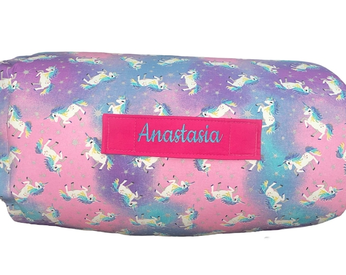 Mystical Meadows: Colorful Unicorn All-in-One Nap Mat with Embroidered Name – Dreamy Comfort for Home or School Escapades