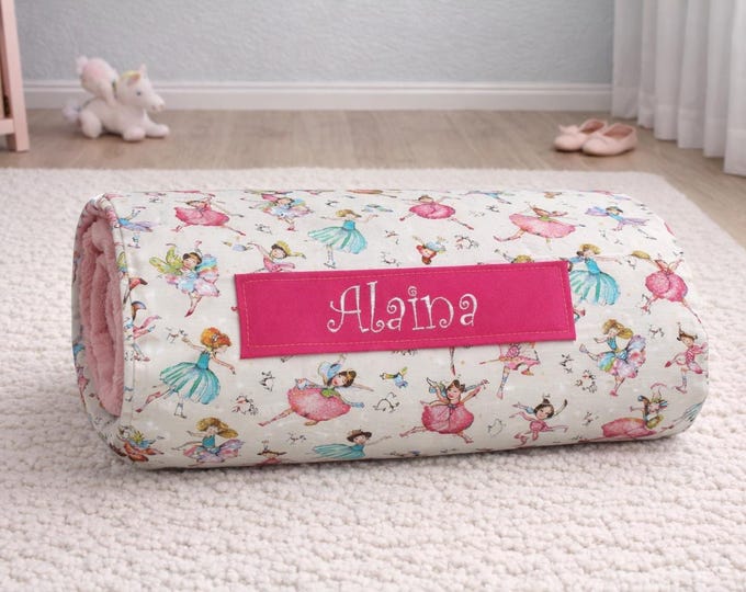 Fairy Ballerina Toddler Nap Mat with Pink Minky Blanket | Personalized Daycare Nap Mat | Removable Pillow & Foam Inserts