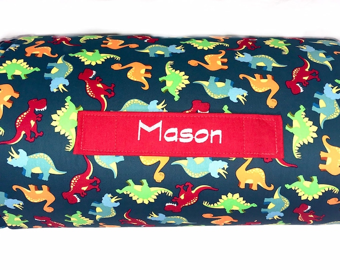 Navy Dino Dreams: Daycare-Ready Nap Mat for Roaring Adventures at Home or On the Go!