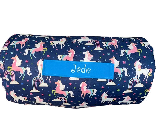 Rainbow Bliss: Unicorn Wonderland All-in-One Nap Mat with Custom Embroidered Name – Ideal for Home or School Enchanting Escapes