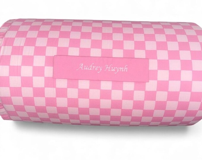 Pink Checkered Nap Mat: Personalized Embroidered Name, Removable Pillow
