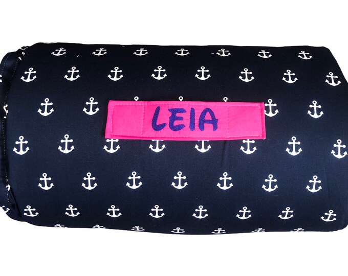Sailor's Dreams: Girl's Navy Anchors All-in-One Nap Mat with Personalized Embroidered Name – Set Sail into Cozy Comfort at Home or School