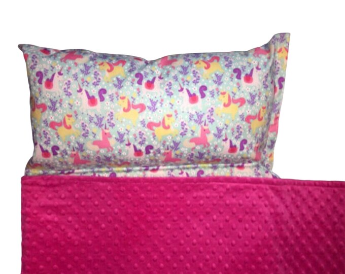 Personalized Unicorn Nap Mat: Minky Blanket, Removable Pillow