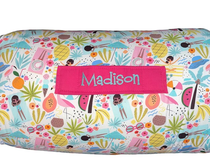 Sandy Dreams: Beach-Themed All-in-One Nap Mat with Custom Embroidered Name – Perfect for Home or School Coastal Comfort