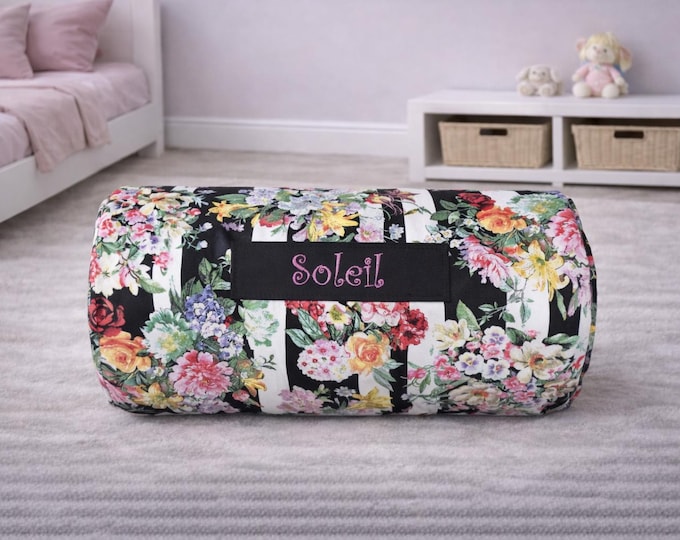 Floral Garden Toddler Nap Mat, Pink Minky Blanket, Personalized
