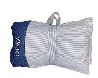 Monogrammed Navy Seersucker Nap Mat: Daycare Kinder Mat with Minky Blanket