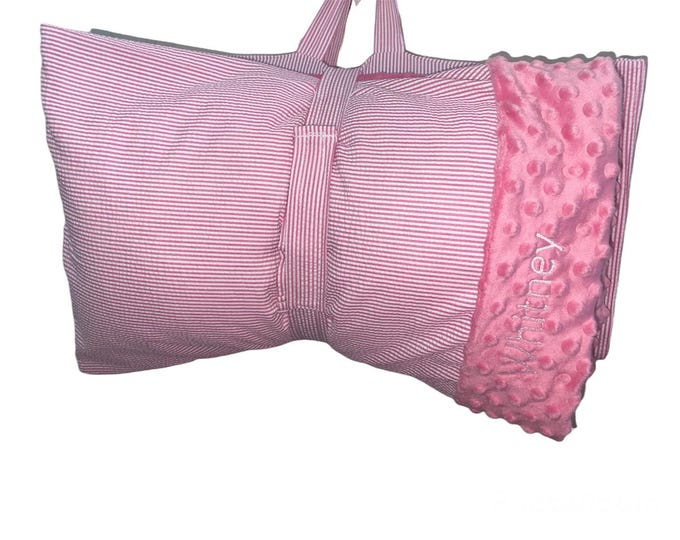 Pink Seersucker Nap Mat Cover Set: Personalized Minky Blanket & Pillowcase