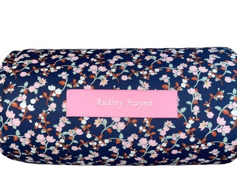 Personalized Floral Nap Mat: Navy Blooms Minky Blanket, Removable Pillow